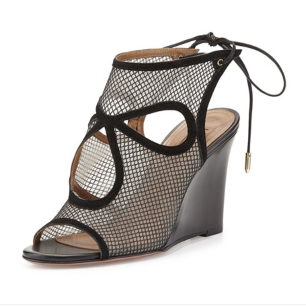 Aquazzura Mesh and Leather Platform Sandals